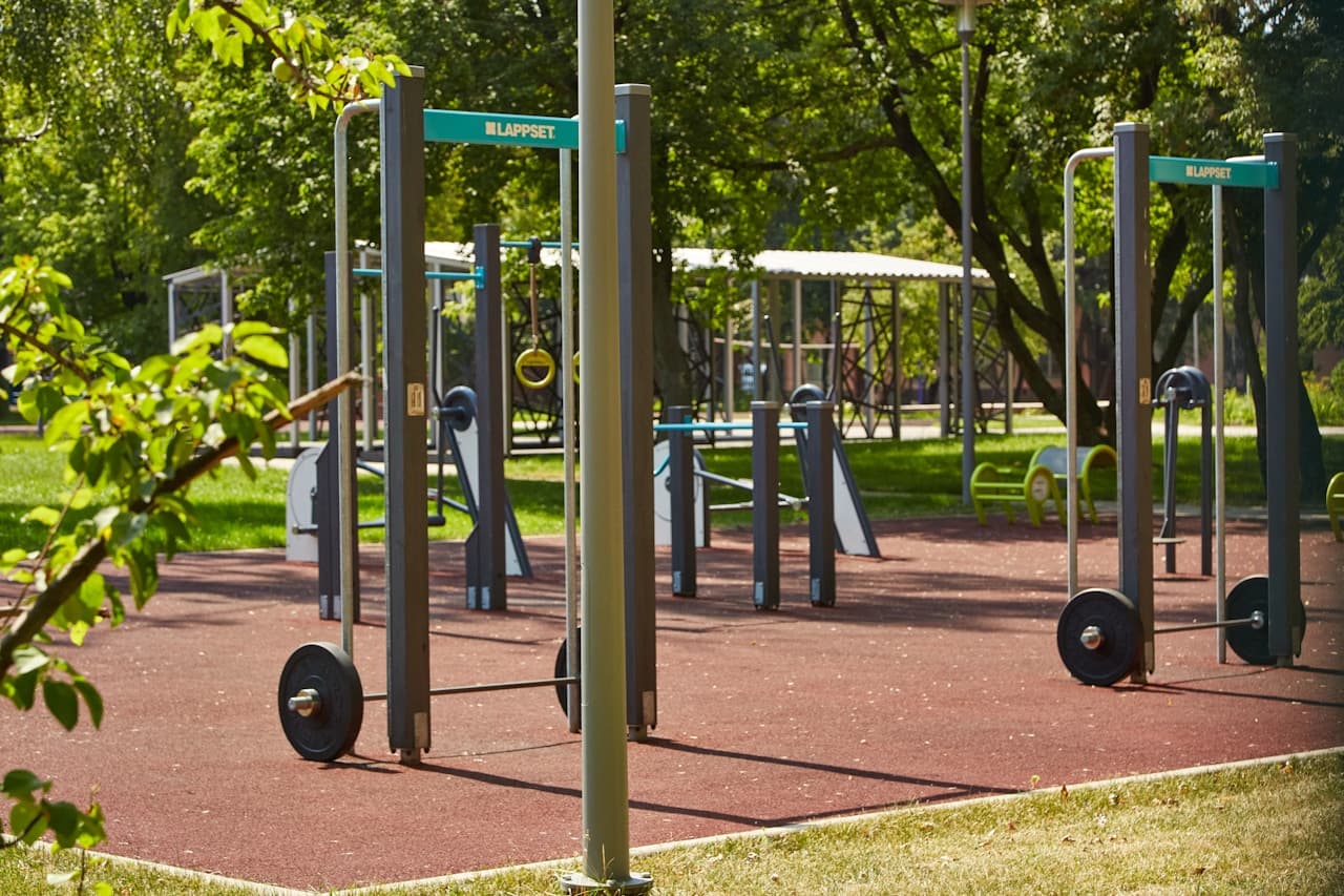 IL Bayou jogging tracks and outdoor gym along the waterfront